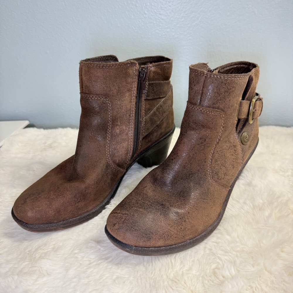 Montana West Brown Rustic leather booties Distressed Zippper buckle Women's 7M